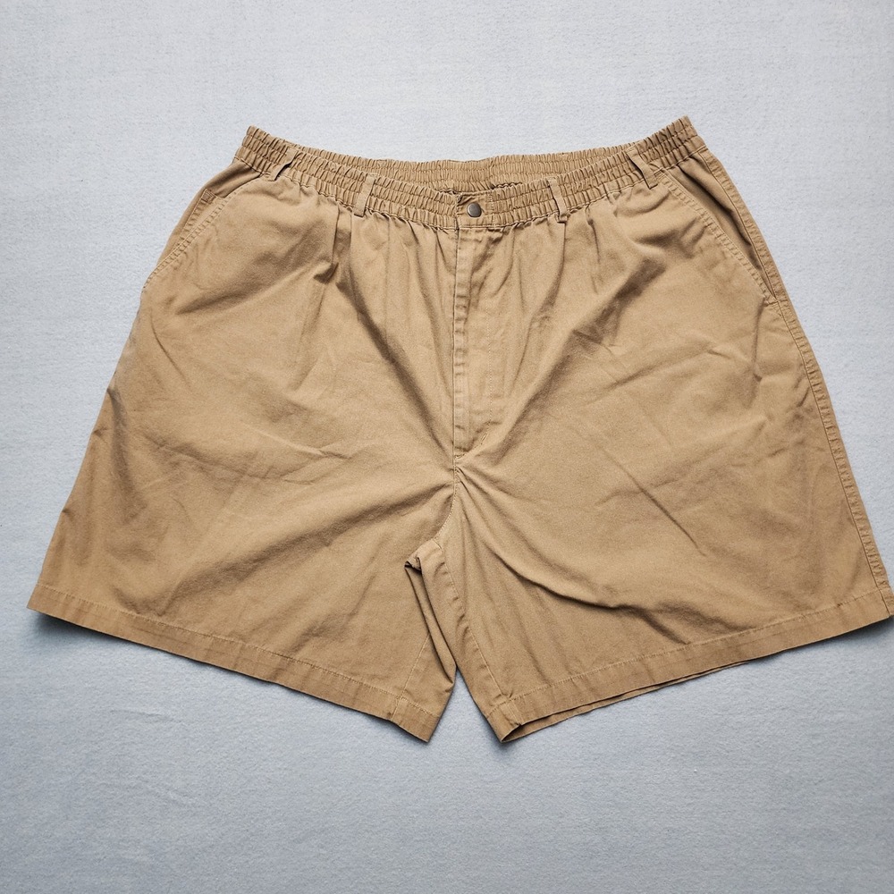 Haband Casual Joe Mens Tan Khaki Elastic Waist Shorts Size 46 Cotton Blend Twill